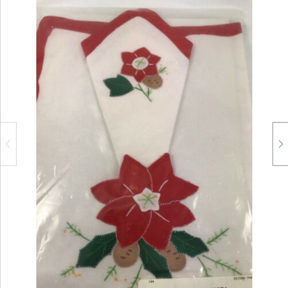 Vtg Christmas Poinsettia Fabric Place Mat + Napkin Set Holiday Applique 1990s - Picture 1 of 4